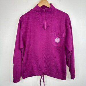 Vintage 80s  Lady Footlocker  Pullover Half Zip Sweater  Embroidered
